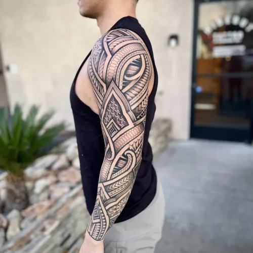 Polynesian-style tribal sleeve tattoo - By Kiwi Burt 18b Tattoo