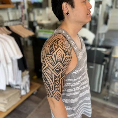 Polynesian tribal shoulder and upper arm tattoo | Las Vegas Arts District