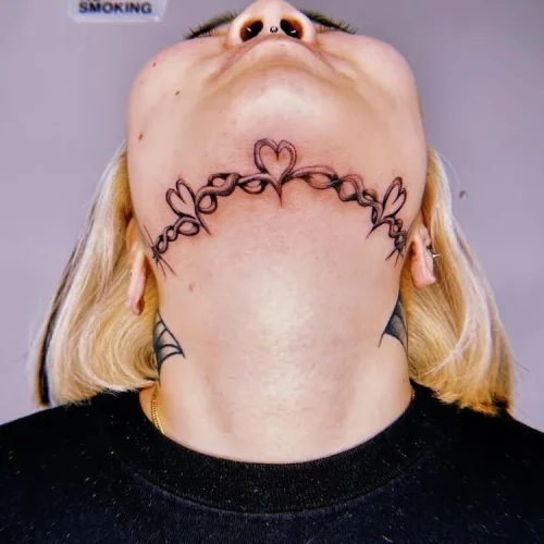 illustrative Black and Grey tattoo on the neck| Las Vegas Arts District