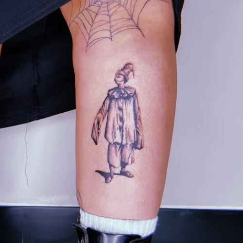 Small-scale fine line Pierrot clown tattoo | Las Vegas Arts District