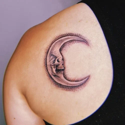 Moon tattoo with a skull Las Vegas - By Marcos 18b Tattoo