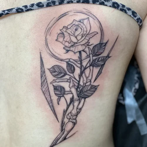Neo-traditional black and grey ink Rose tattoo By Tyson 18b Tattoo