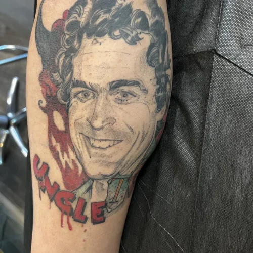 Illustrative black and grey portrait tattoo | Downtown Las Vegas