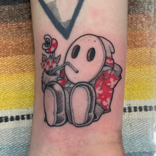 fine-line Anime Tattoo Nintendo character | Las Vegas Arts District